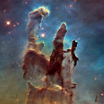 Hubble closeup image of the Pillars of Creation in the Eagle Nebula