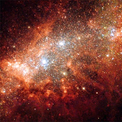Hubble closeup of dwarf irregular galaxy NGC 1569