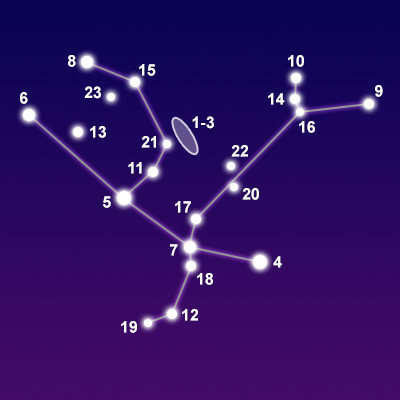 The constellation Andromeda showing common points of interest