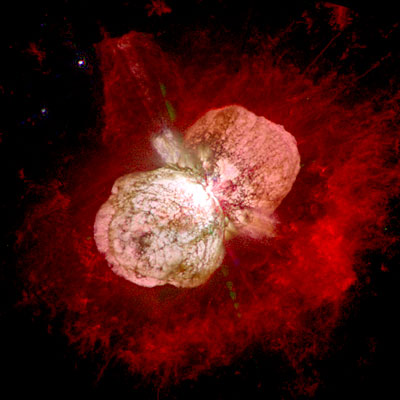 Hubble image of the star Eta Carinae surrounded by the Homunculus Nebula