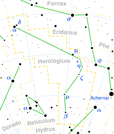 Horologium constellation map