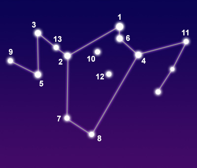 The constellation Phoenix showing common points of interest