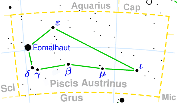 The constellation Piscis Austrinus showing common points of interest