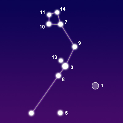 The constellation Serpens Caput showing common points of interest