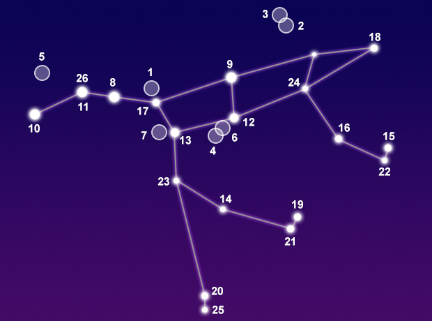 The constellation Ursa Major showing common points of interest