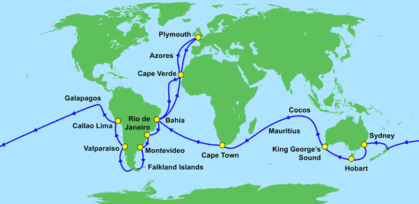 Map of the Voyage of the HMS Beagle