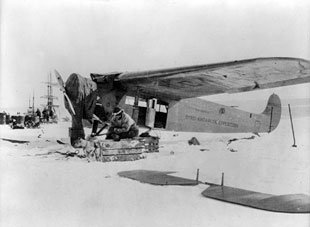 Image of a Fokker Super Universal aircraft during Richard Byrd's 1929 Antarctica expedition