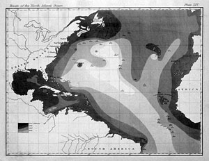 A bathymetric map od the Atlantic Ocean by Matthew Fontaine Maury 