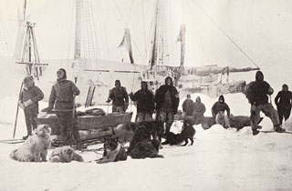 Image of Fridtjof Nansen's expedition preparing to depart Fram in 1895