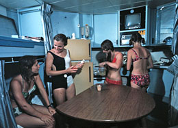 NOAA image of the first all-female team of aquanauts aboard the Tektite underwater laboratory