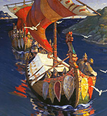 Painting of a Viking ship