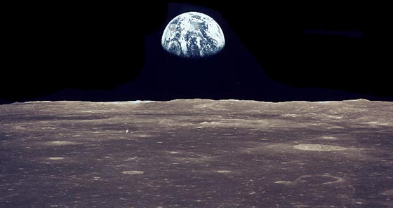 Apollo 11 Image of the Earth Rising Above the Moon's Surface
