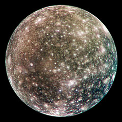 Galileo photo of Callisto showing varied surface features