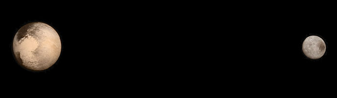 New Horizons composite image showing relative sizes and distance for Pluto and its largest moon, Charon