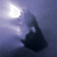 ESA Giotto image of comet Haley nucleus showing gas jets