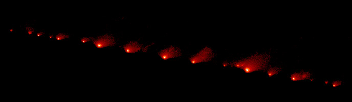 The Hubble space telescope captured this image of comet Shoemaker-Levy 9 shortly before it smashed into the planet Jupiter