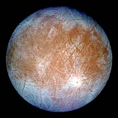 Galileo view of Jupiter's icy moon Europa showing cracks and rifts