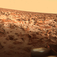 Viking lander image the Martian surface showing water ice frost