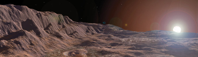 An artist's impression of rupes (cliffs) on that extend for hundreds of miles on Mercury