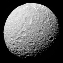 Cassini view of Saturn's moon Mimas showing craters