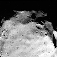 Viking spacecraft image of Phobos showing craters