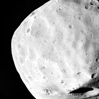Viking spacecraft image of Phobos showing craters