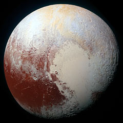 New Horizons enhanced color photo of Pluto showing surface details