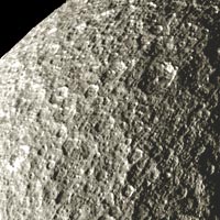 Voyager 1 close-up photo of Rhea's north polar region 