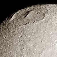 Cassini image of impact crater Melanthius on Tethys 