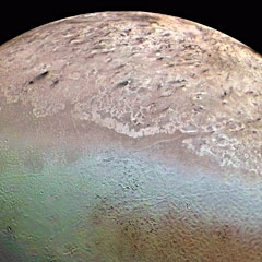 Voyager 2 close-up of Triton showing surface features