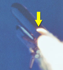Image of Challenger Showing Flame Plume on Booster