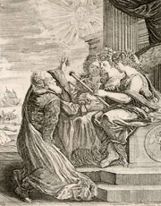 Drawing of Galileo With His Telescope