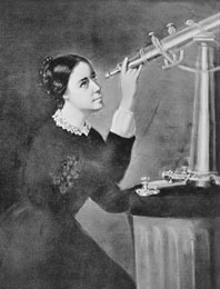 Image of Maria Mitchell with her telescope