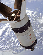 Image of the Apollo 7 S-IVB rocket stage in orbit