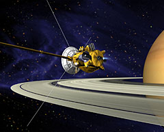 Artist illustration of the Cassini spacecraft at Saturn