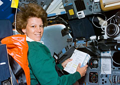 Image of astronaut Eileen Collins on the Space Shuttle
