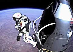Image of Felix Baumgartner starting his historic jump