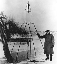 Image of first liquid fueled rocket