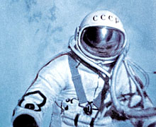 Image of astronaut Alexei Leonov performing the first space walk