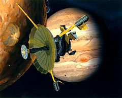 Artist illustration of the Galileo probe at Jupiter