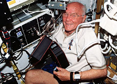 Image of veteran astronaut John Glenn on Space Shuttle mission STS-95