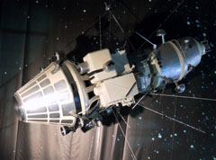 Image of a museum replica of the Russian Luna 10 spacecraft