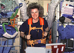 Image of astronaut Shannon Lucid on the Mir space station