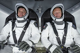 Image of stronauts Robert Behnken and Douglas Hurley on the SpaceX Crew Demo 2 mission