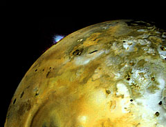 Voyager 1 image of active volcano on Jupiter's moon Io