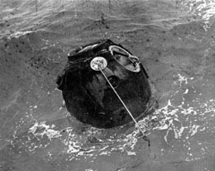 Image of the Zond 5 return capsule after splashdown on Earth