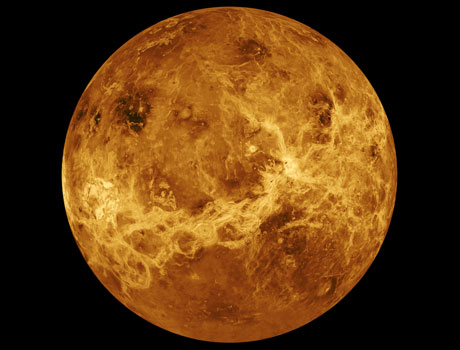 Global view of the surface of Venus captured by the Magellan spacecraft using radar technology