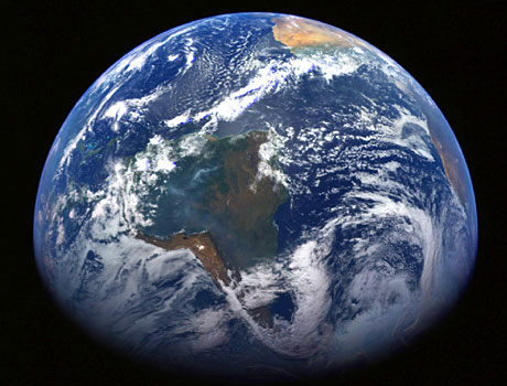 Global image of the Earth taken by NASA's Messenger spacecraft showing South America and Africa