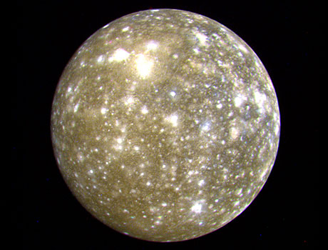 Image of the scarred surface of Jupiter's moon, Callisto, taken by NASA's Voyager 2 spacecraft