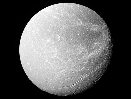 Image of Saturn's icy moon Dione taken by NASA's Cassini spacecraft
